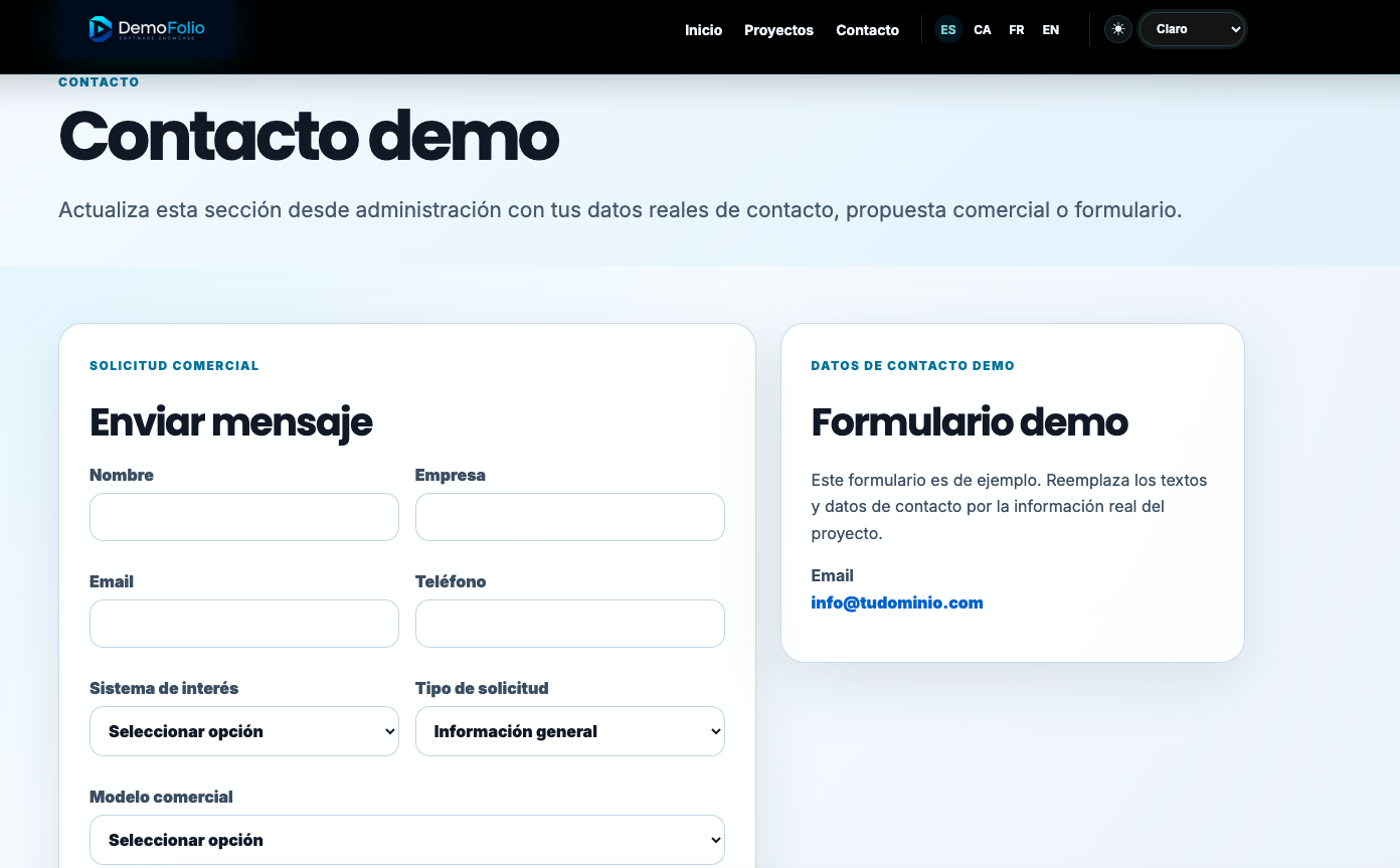 Plantilla Web Portfolio Comercial de Sistemas Demo