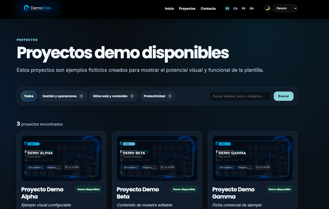 Plantilla Web Portfolio Comercial de Sistemas Demo