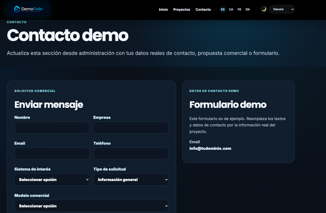 Plantilla Web Portfolio Comercial de Sistemas Demo