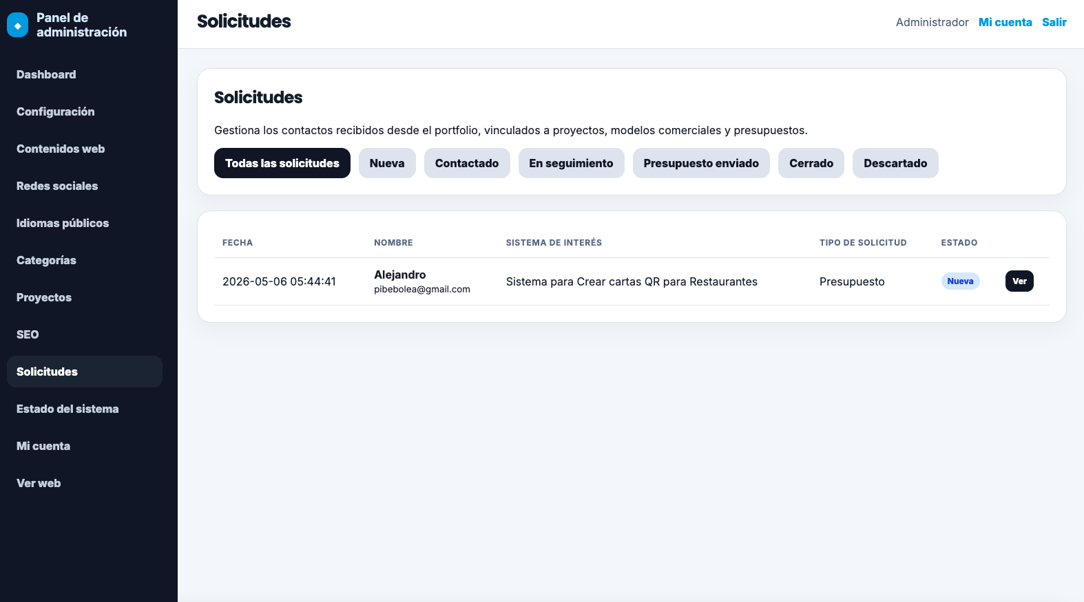 Plantilla Web Portfolio Comercial de Sistemas Demo