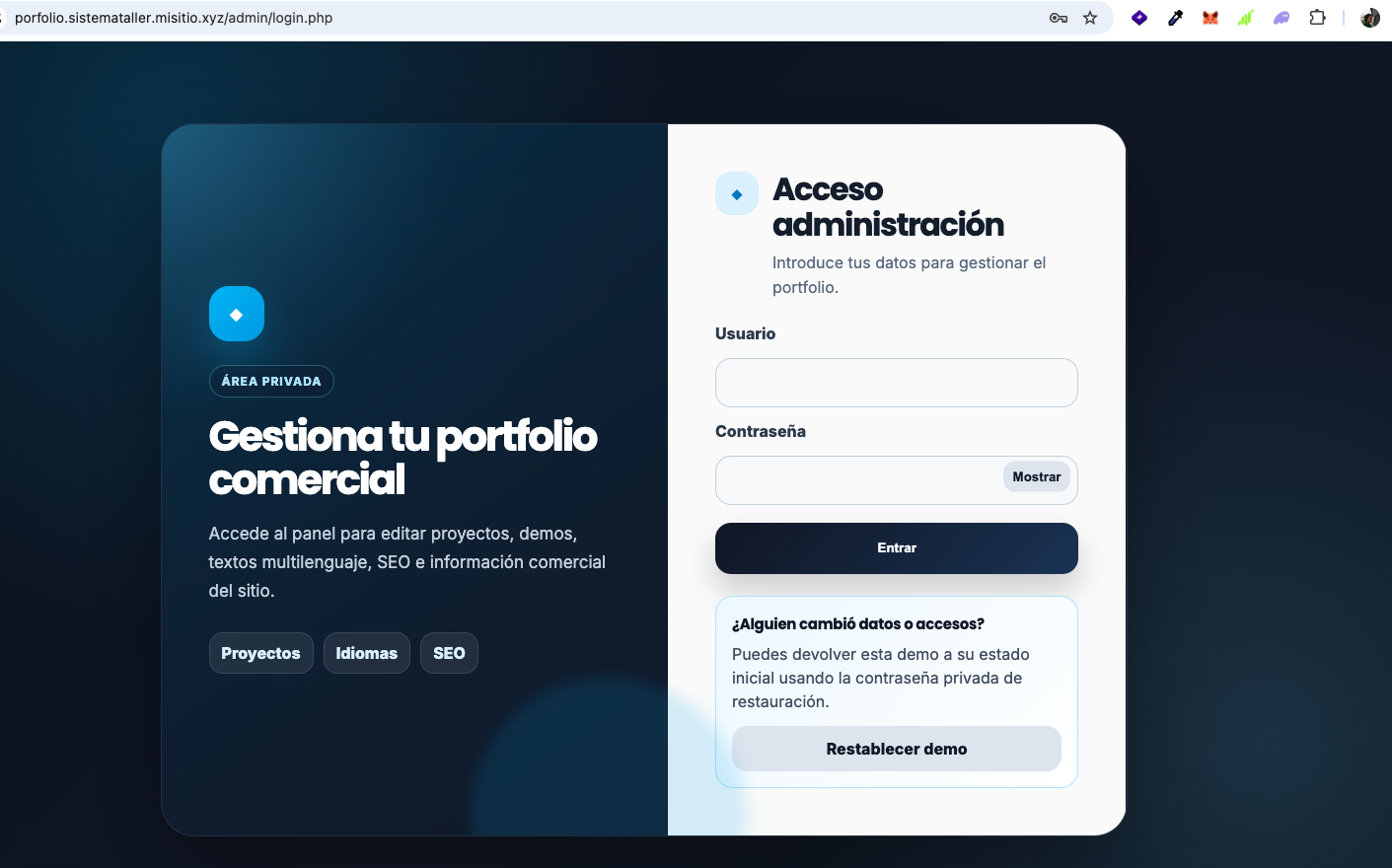 Plantilla Web Portfolio Comercial de Sistemas Demo